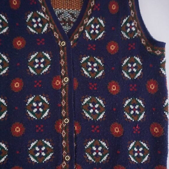 Vintage Cricket Lane Navy Fair Isle Geometric Knit Sweater Vest Cabincore M - Picture 6 of 10